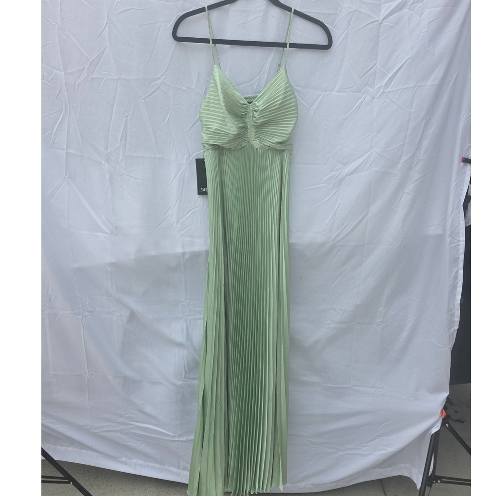 White House Black Market Sage Green Pleated Maxi Dress NWT Size 00